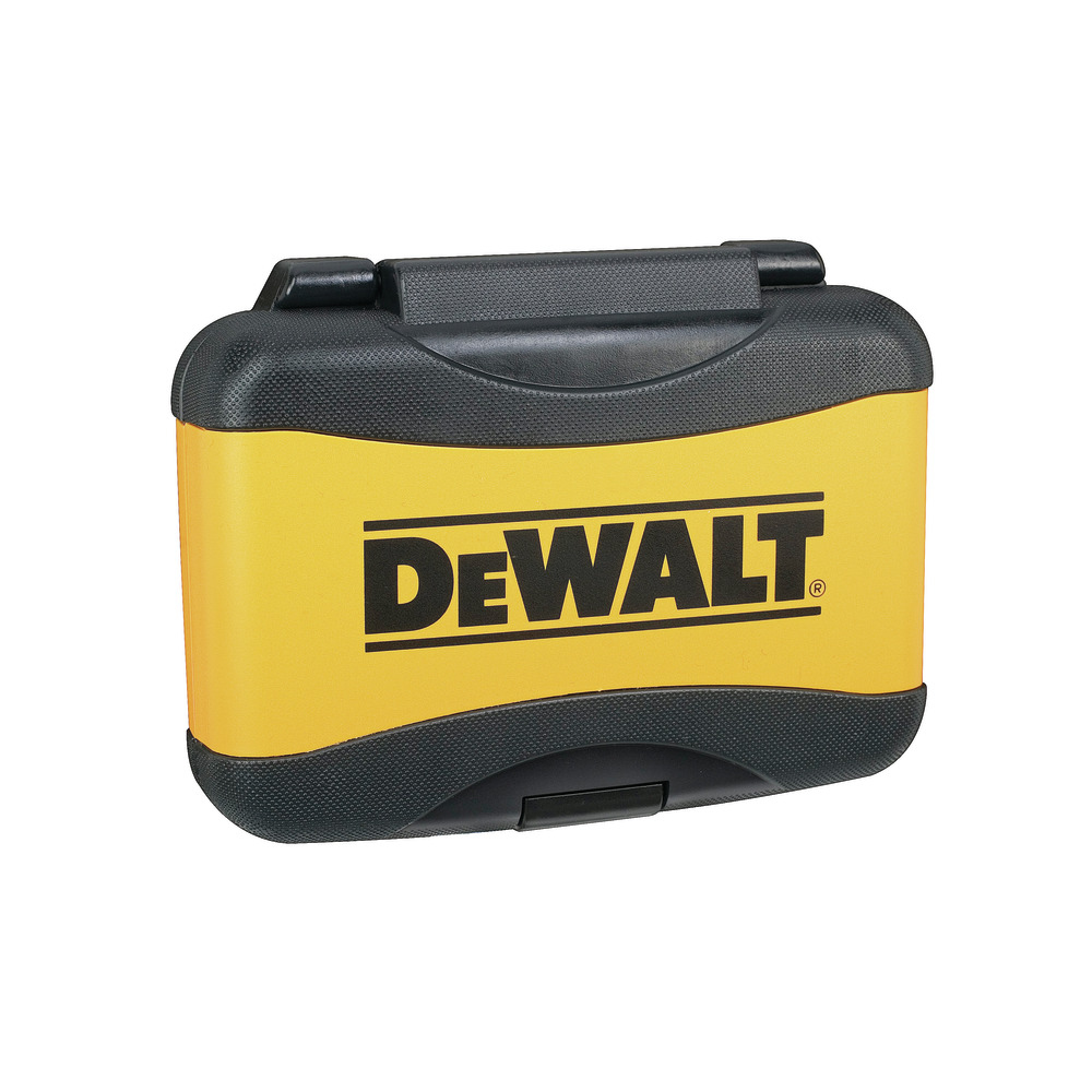 Sarı ve siyah DeWalt alet çantası, saplı ve mandal mekanizmalı.