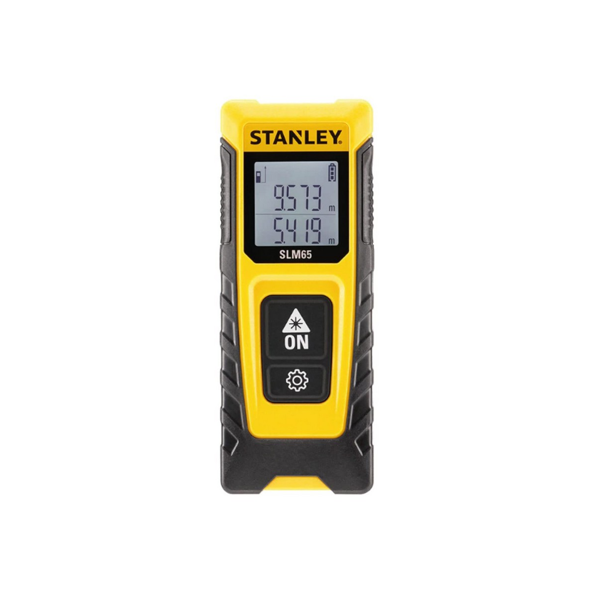Dijital ekranlı sarı ve siyah Stanley lazer mesafe ölçer.