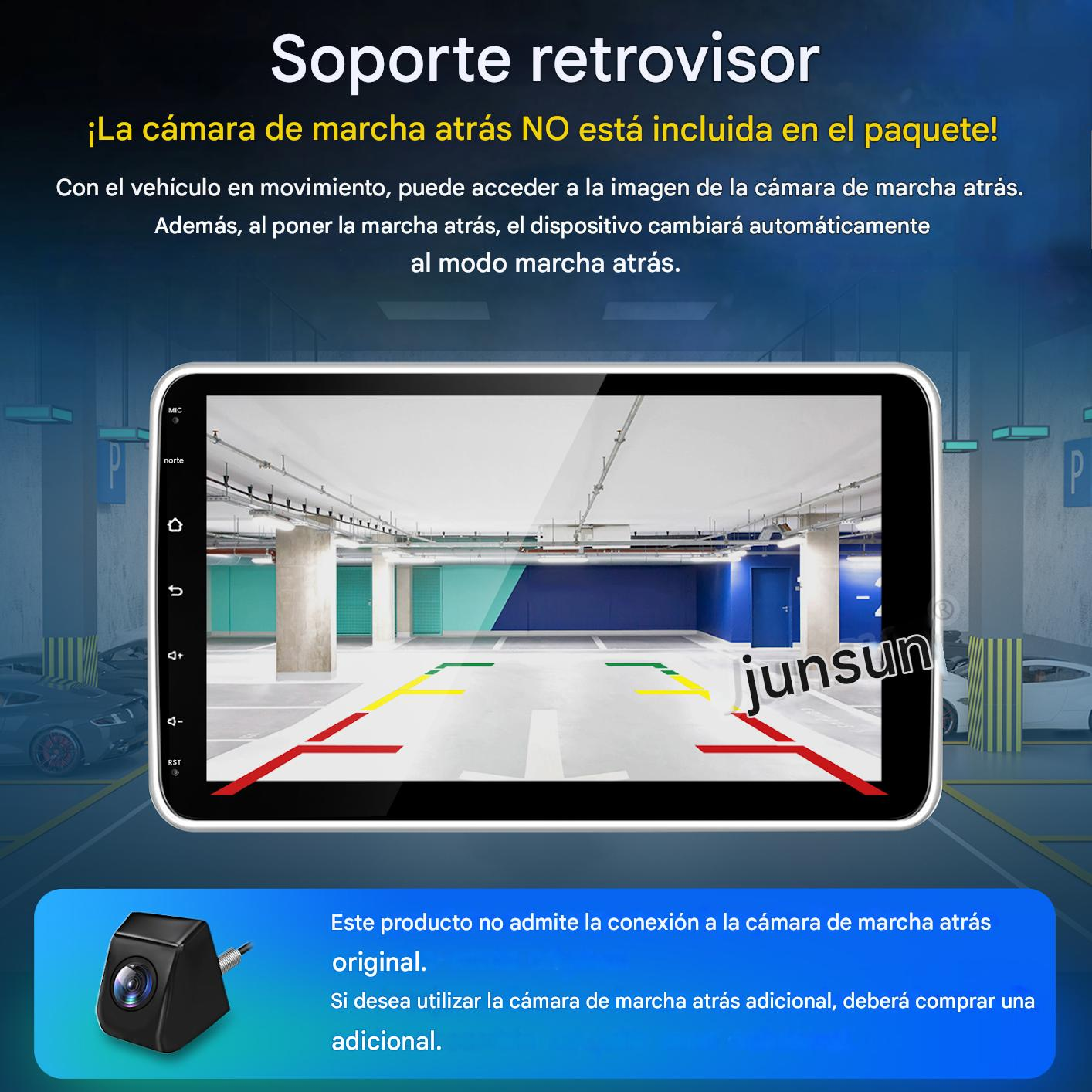 Soporte de espejo retrovisor: Una pantalla muestra vista de aparcamiento. Abajo hay una cámara.