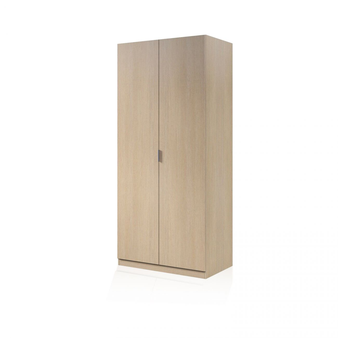 Un armario de madera clara con dos puertas y un tirador en el centro.