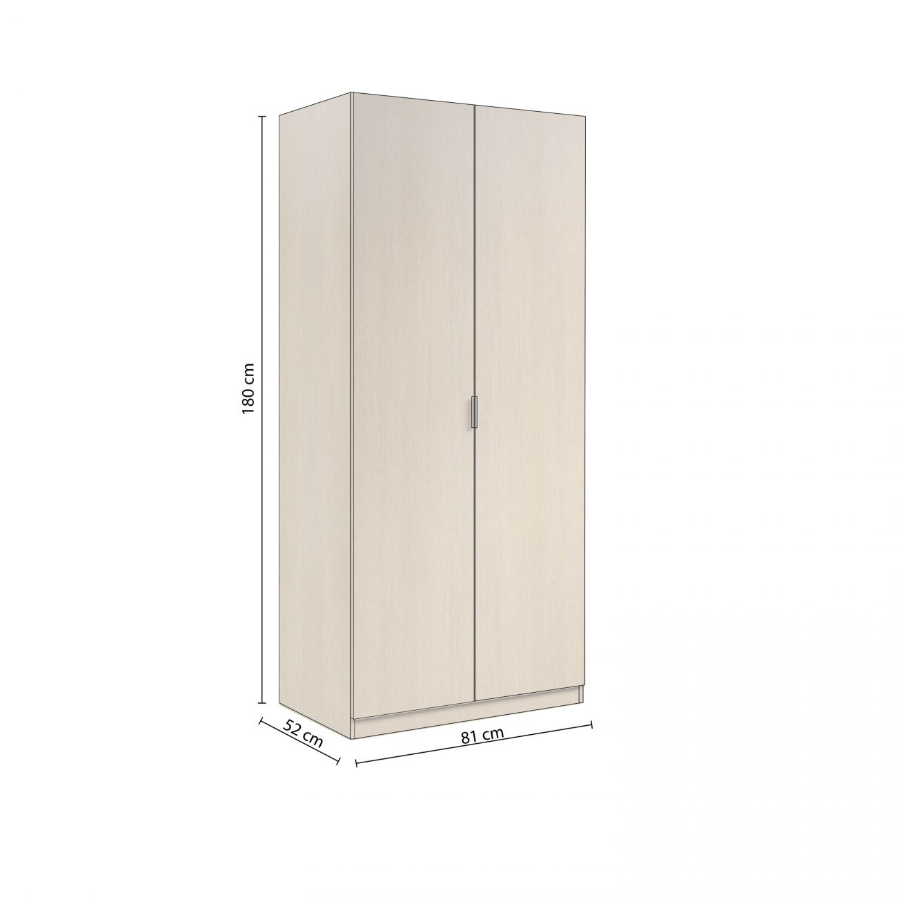Un armario de madera clara con dos puertas, Al:180cm, An:81cm, Pr:52cm.