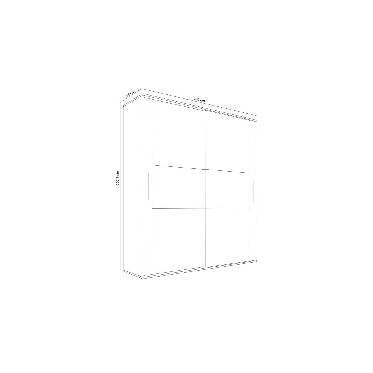 Un dibujo esquemático de un armario con puertas correderas.