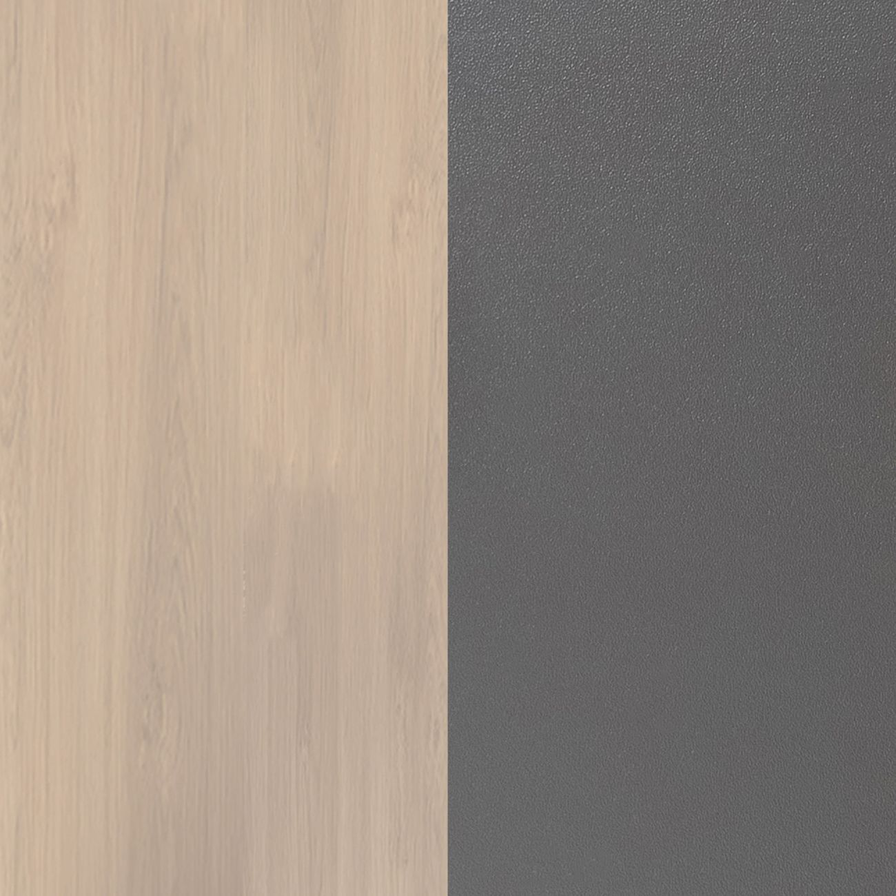 Dos texturas una al lado de la otra: madera clara a la izquierda, gris oscuro.