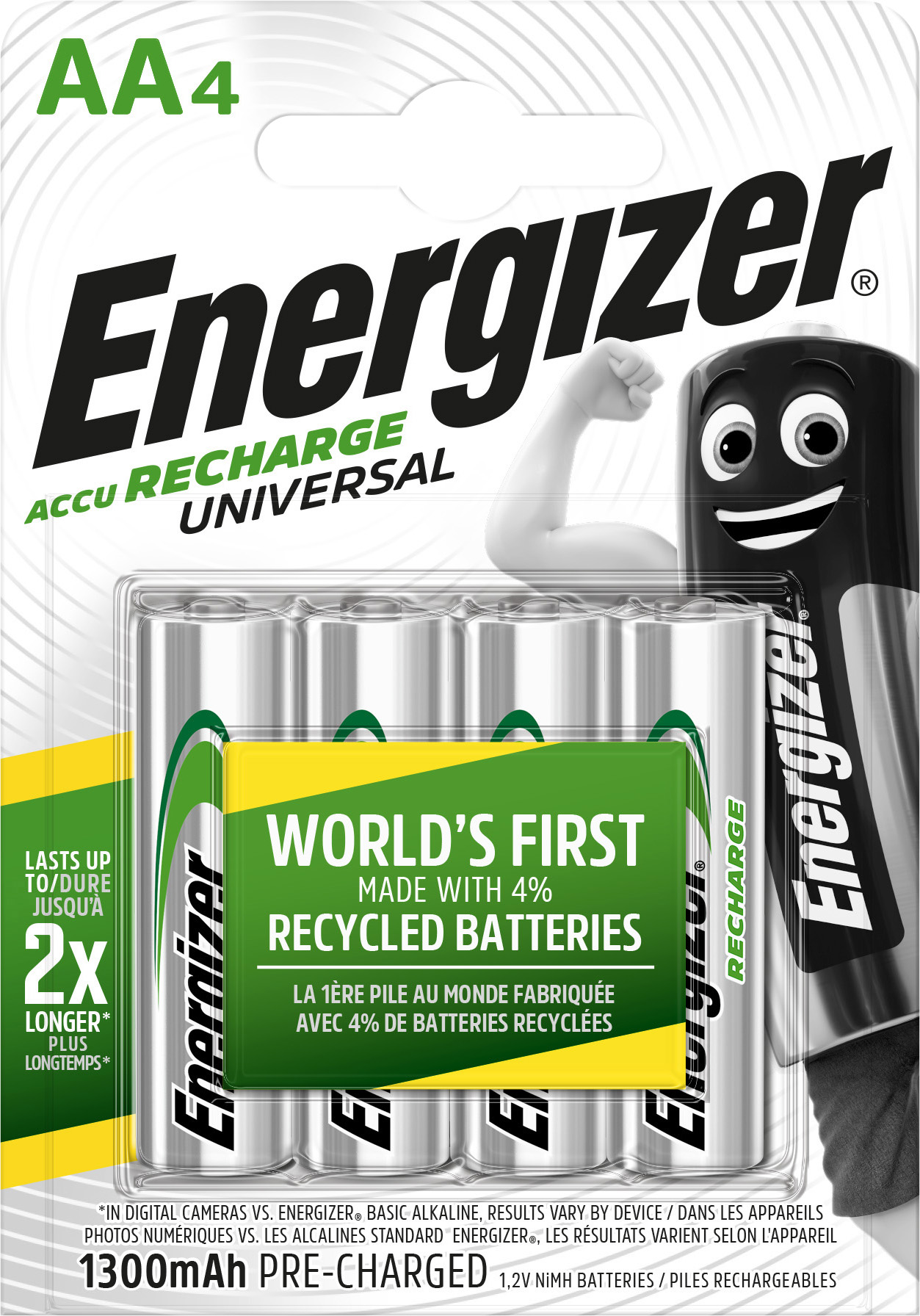 Baterie Energizer AA: Opakowanie 4 szt., akumulatory, 1300mAh, 2x dłuższa żywotność.