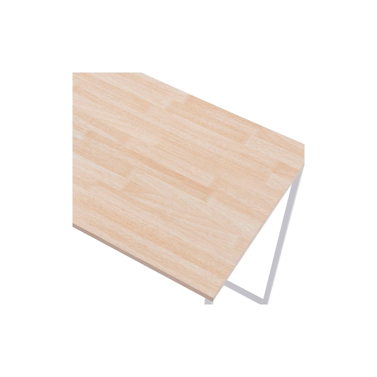 Un primer plano de tablero de madera claro con marco metálico blanco, aislado sobre fondo blanco.