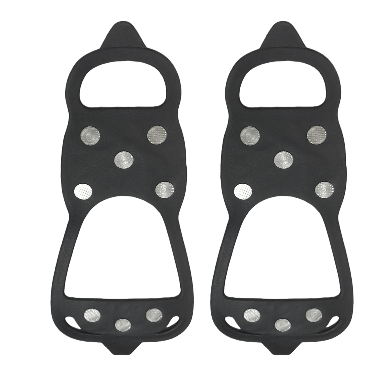 Czarne nakładki na buty z metalowymi kolcami na lód i śnieg.