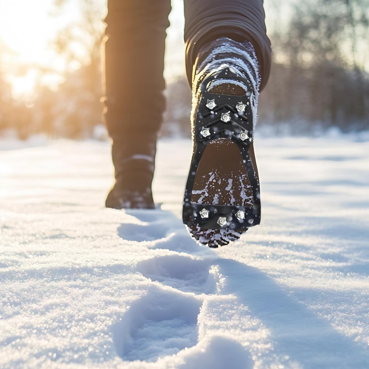 But z kolcami idzie przez śnieg. Słońce świeci z lewej strony.