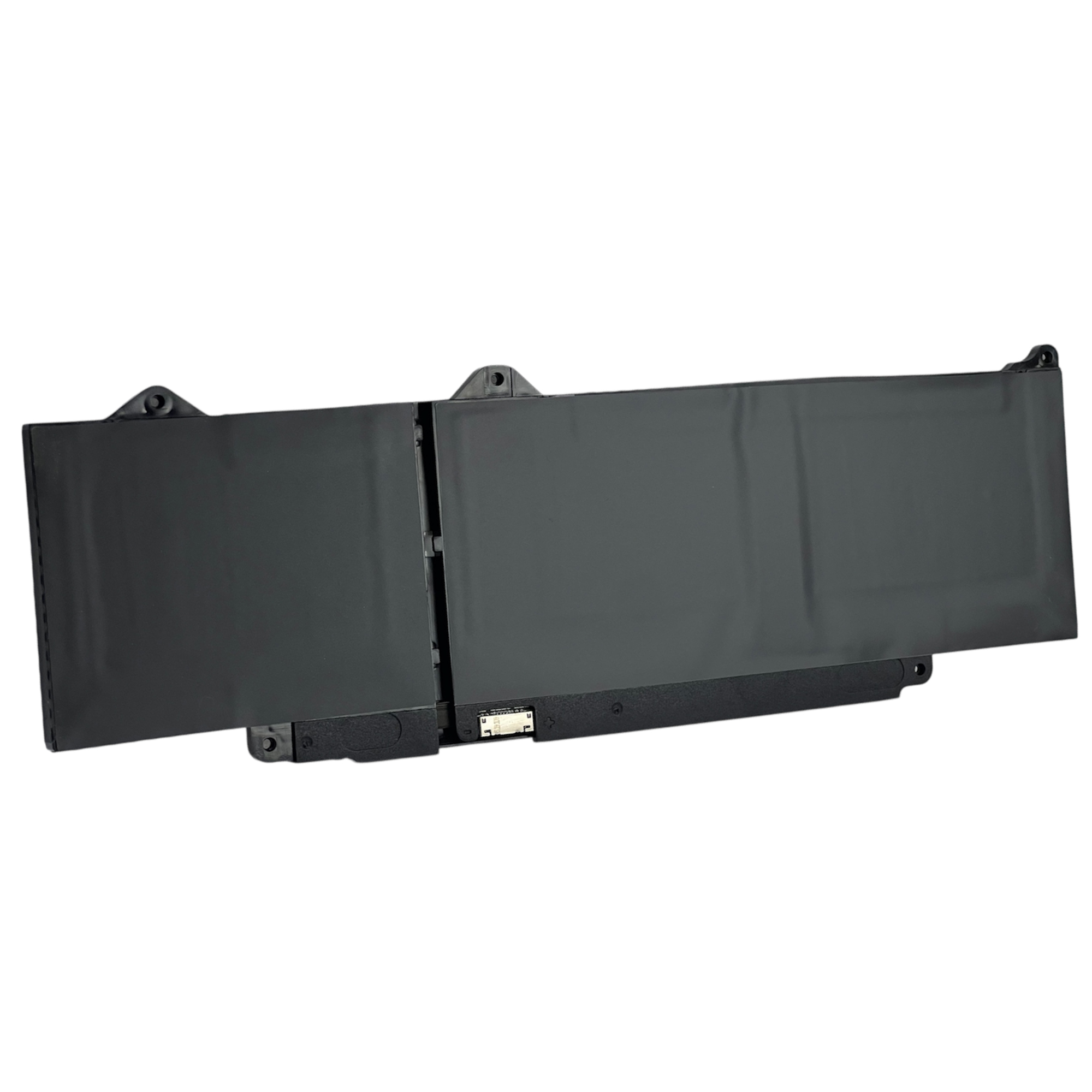 Czarna, trzykomórkowa bateria do laptopa z uchwytami.