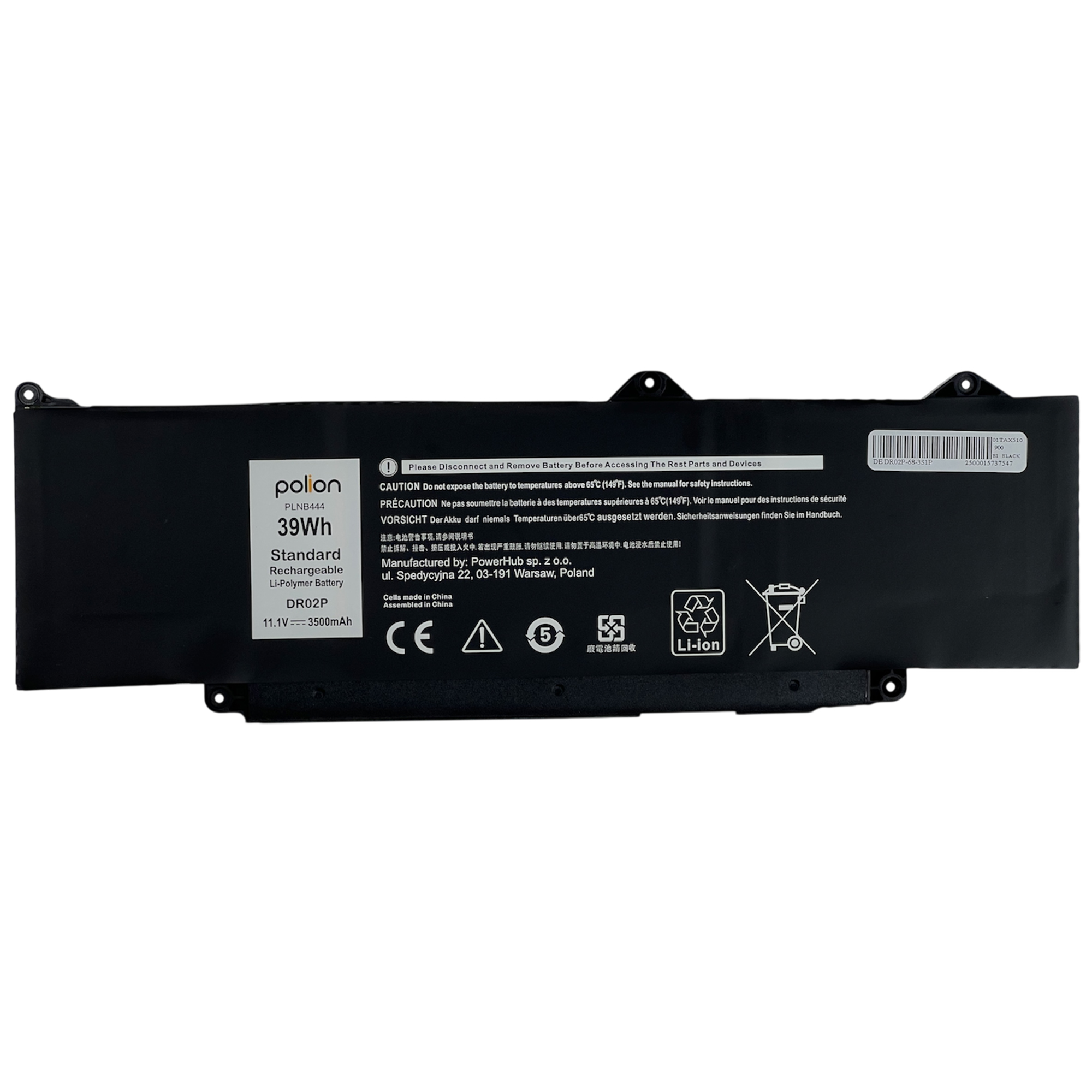 Czarna bateria do laptopa, 39Wh, model DR02P, 11.1V, 3500mAh.