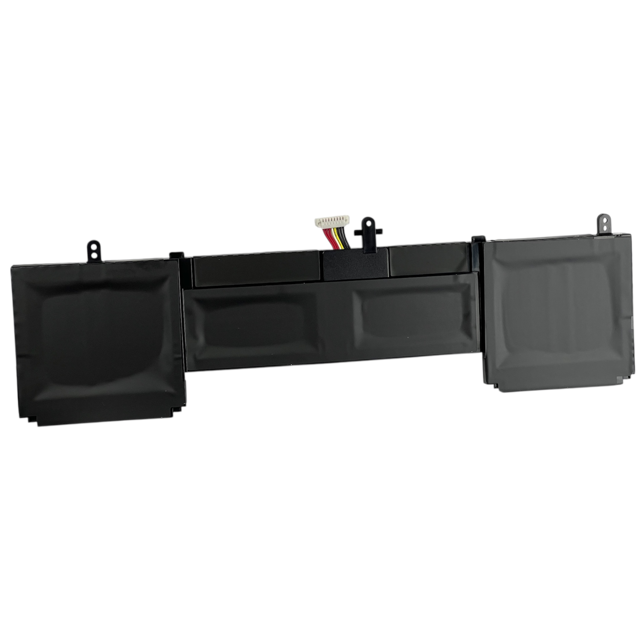 Czarna bateria do laptopa z trzema segmentami i przewodami.