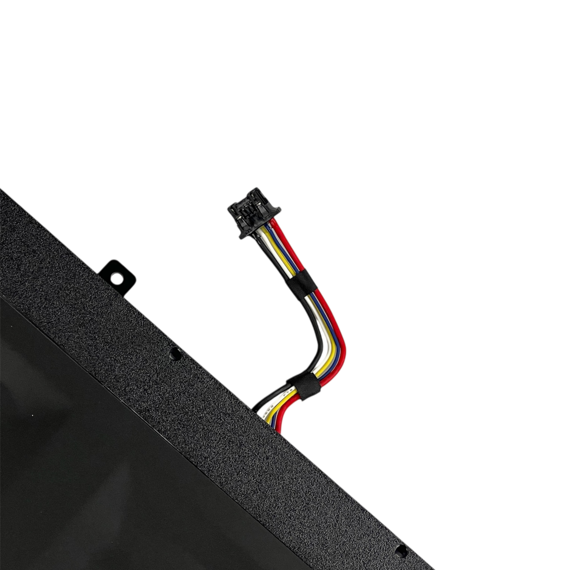 Czarna bateria z przewodami: czerwony, żółty, biały, niebieski, czarny.