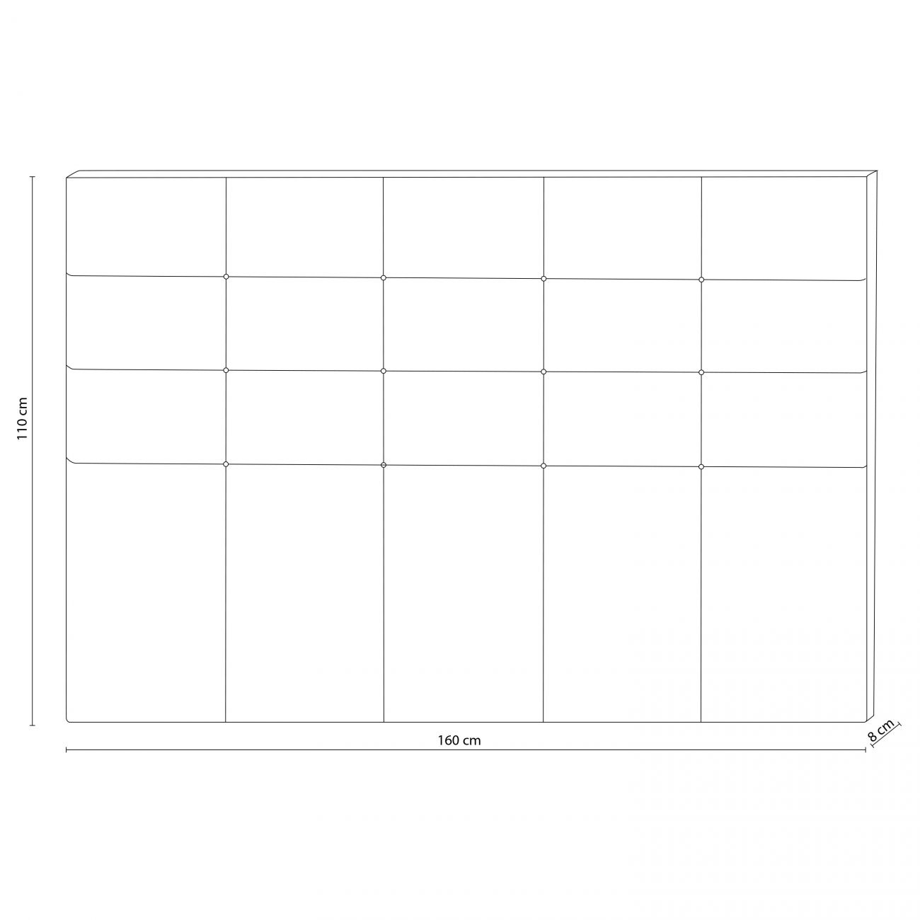 Un cabecero rectangular, 160 cm de ancho, 110 cm de alto, 8 cm de profundo.