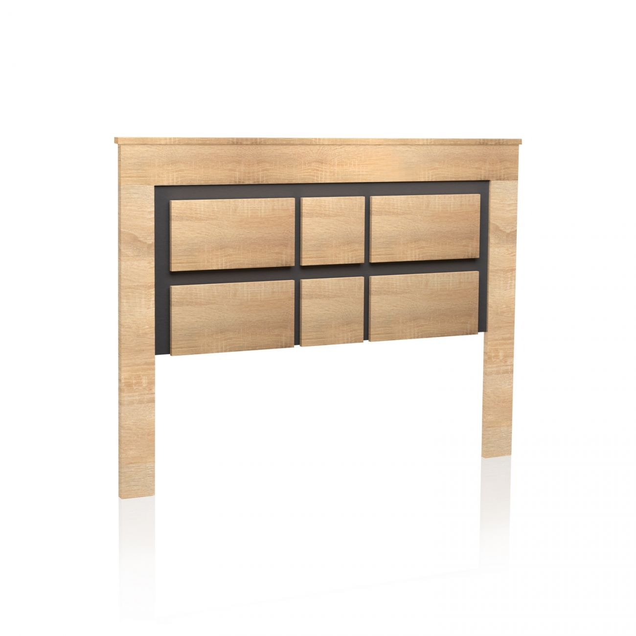 Cabecero de madera clara con seis paneles rectangulares en carbón.