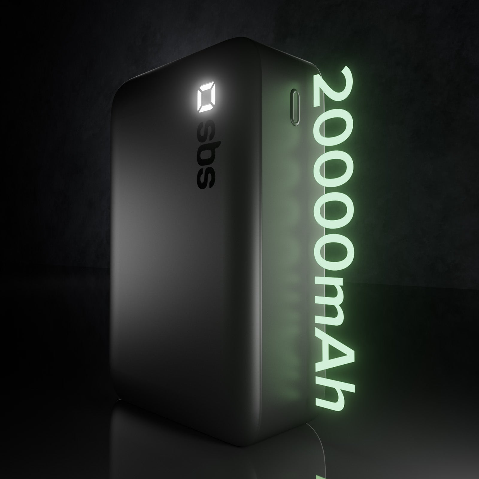 Power bank nero con display 20000mAh e logo SBS.