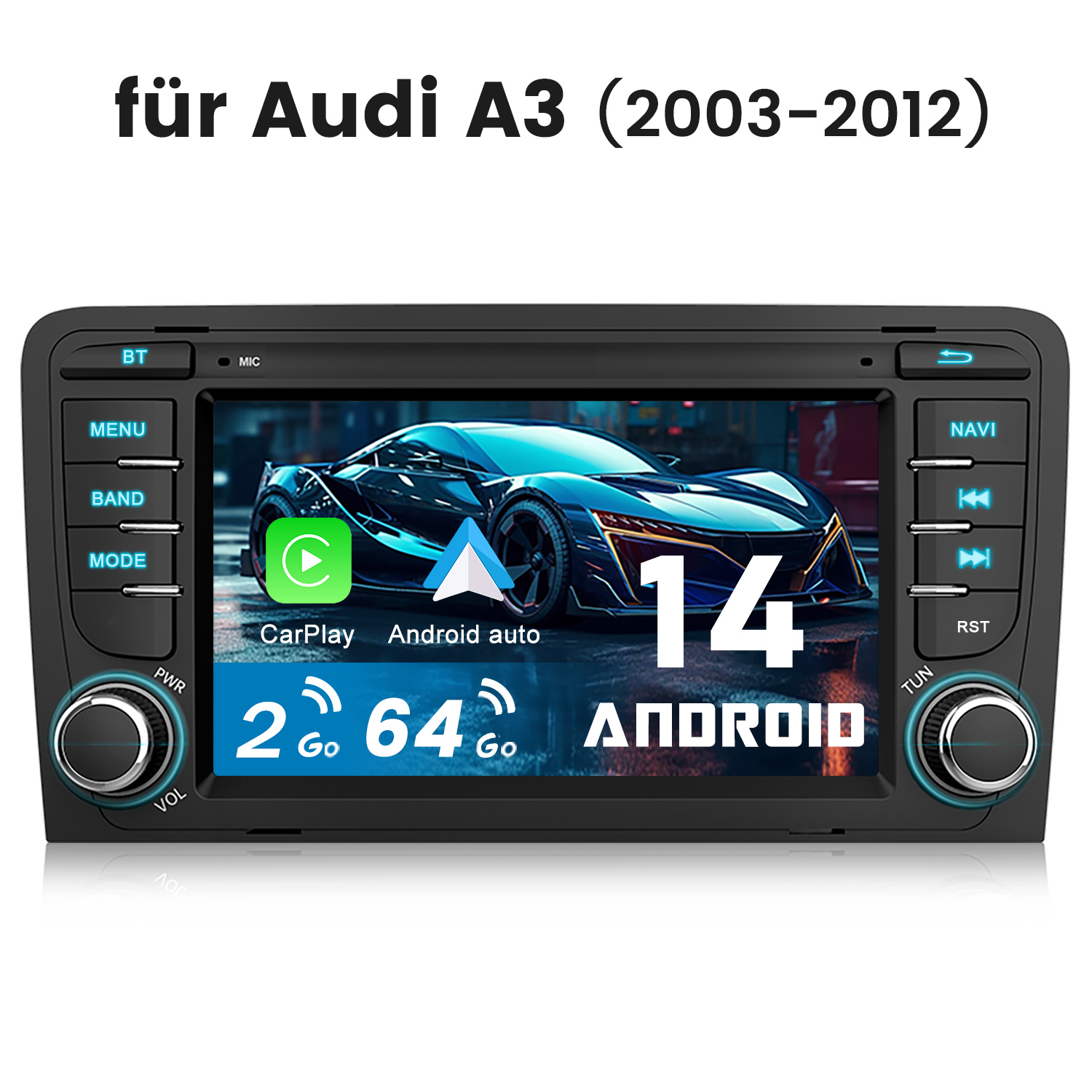 Radio samochodowe z ekranem dotykowym wyświetla samochód i Android Auto.