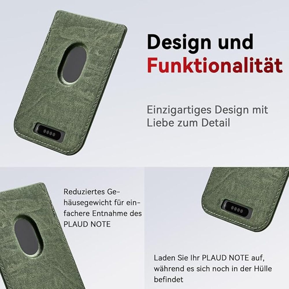 Zielone etui na telefon z wycięciem i wskaźnikiem ładowania. Projekt i funkcjonalność.