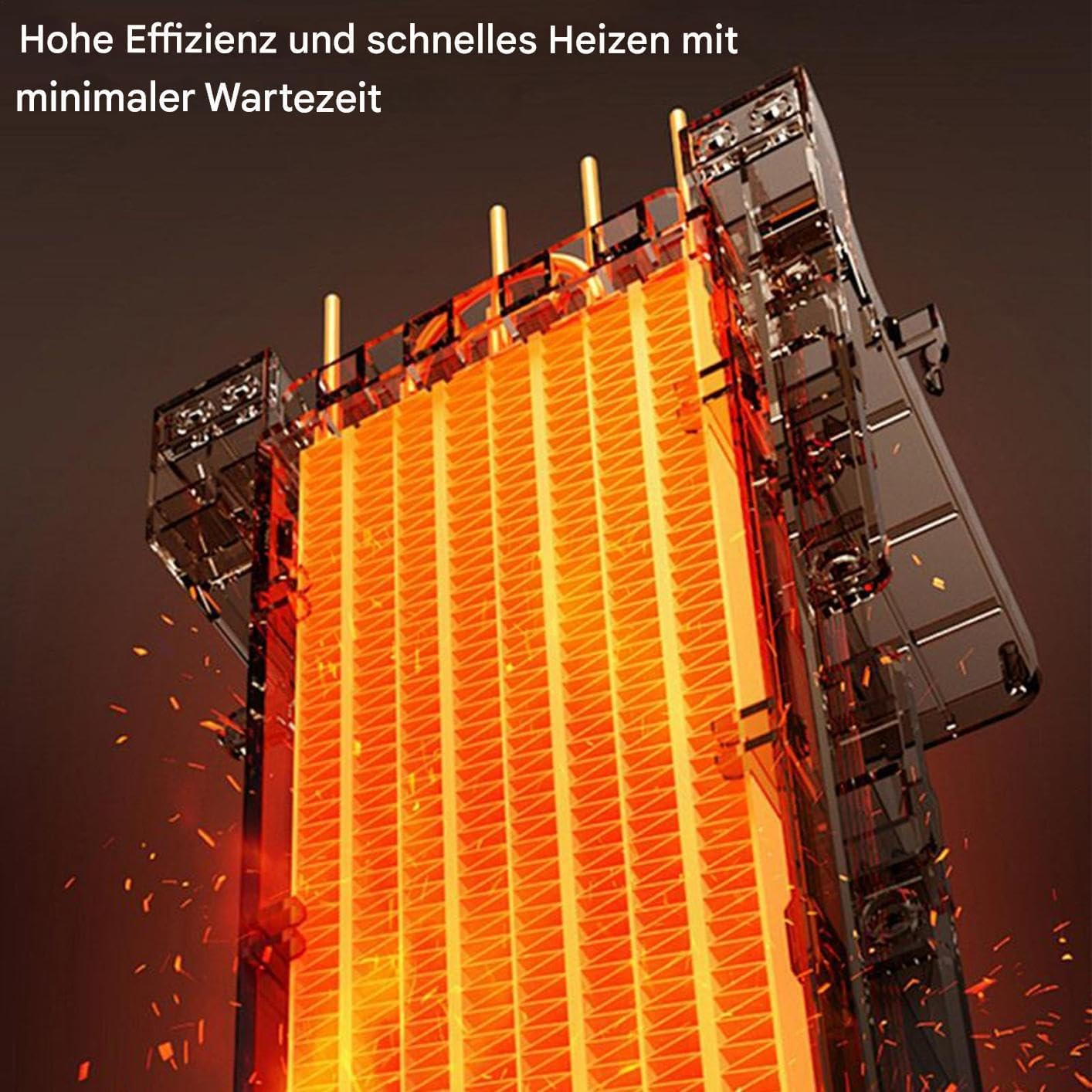 Ein Heizstrahler mit orangen Heizelementen und Funkenflug.