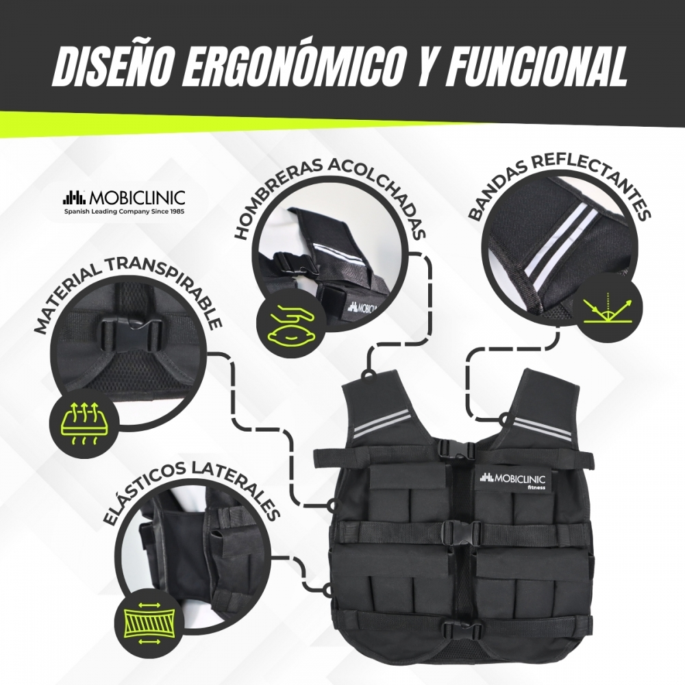 Chaleco de entrenamiento negro con hombros acolchados, material transpirable.