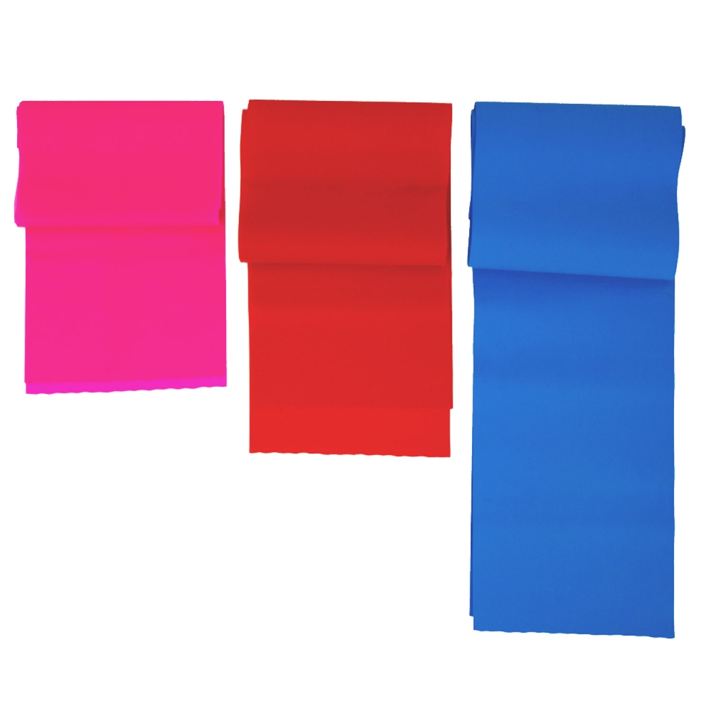 Tres cintas de colores: rosa, rojo y azul, yacen una al lado de la otra.