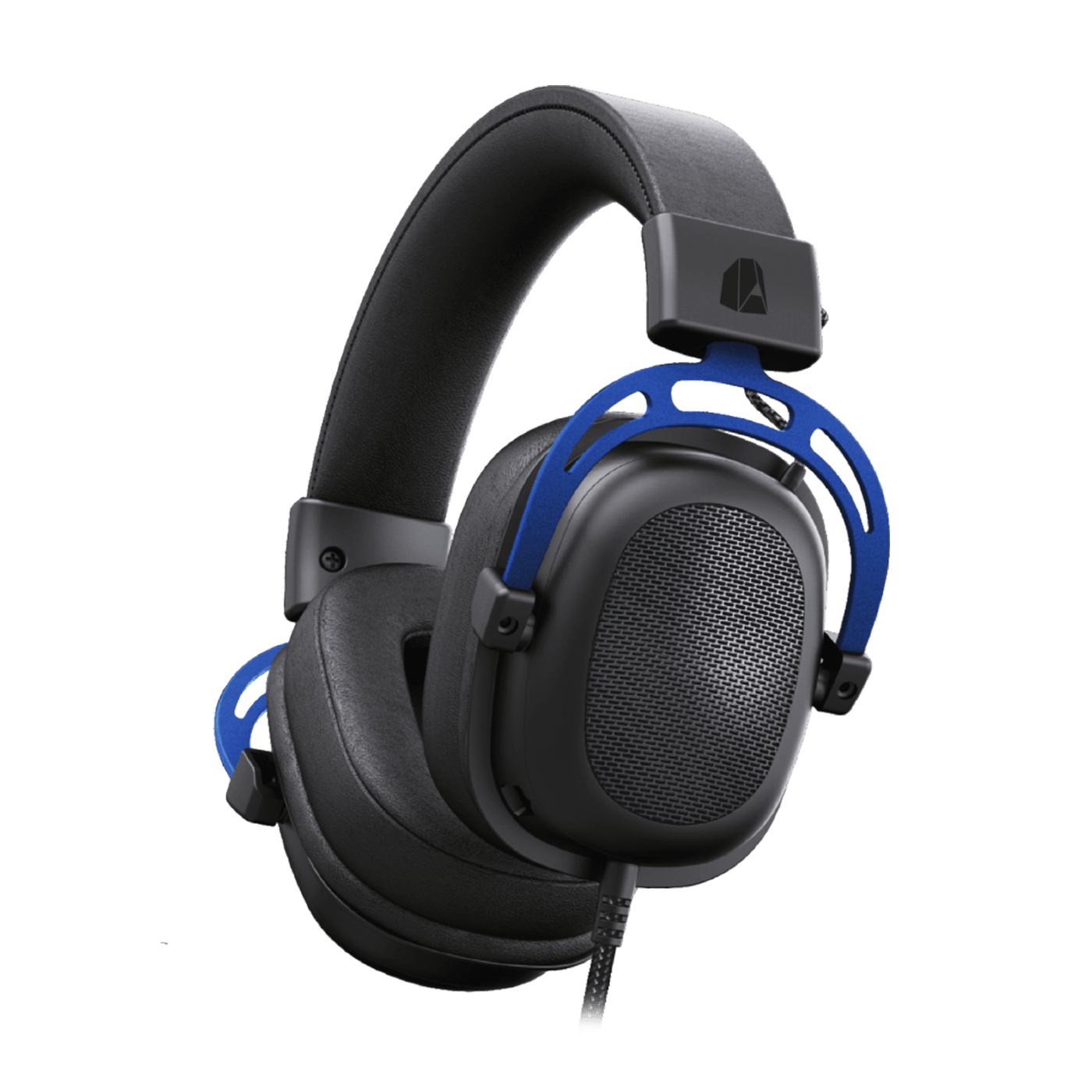 Auriculares negros con detalles azules y diadema acolchada.