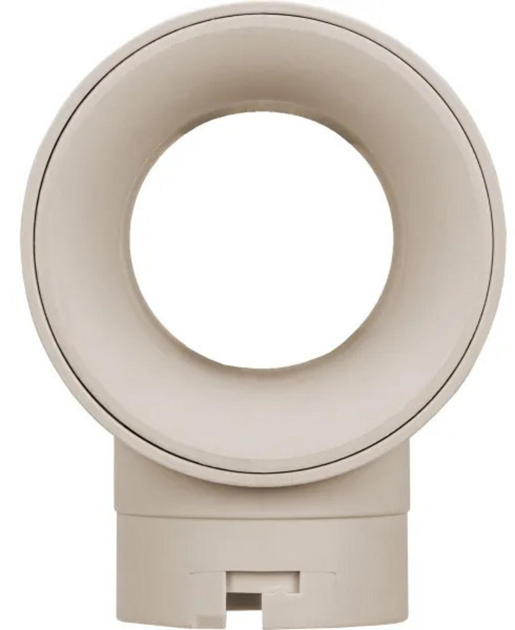 Anello beige con linea nera, montato su una base.