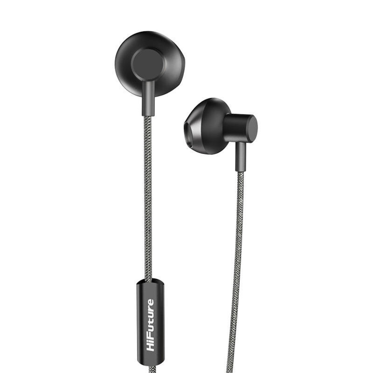 Auricolari neri con cavo intrecciato e logo HiFuture.
