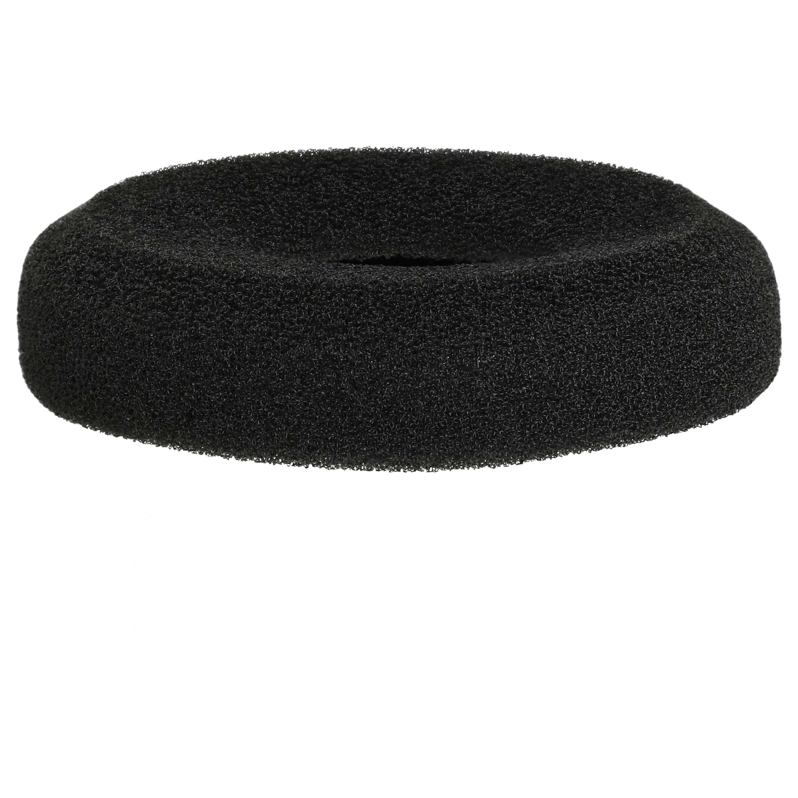 Ein schwarzer, ringförmiger Schaumstoff-Haaraufsatz mit einer porösen Textur.