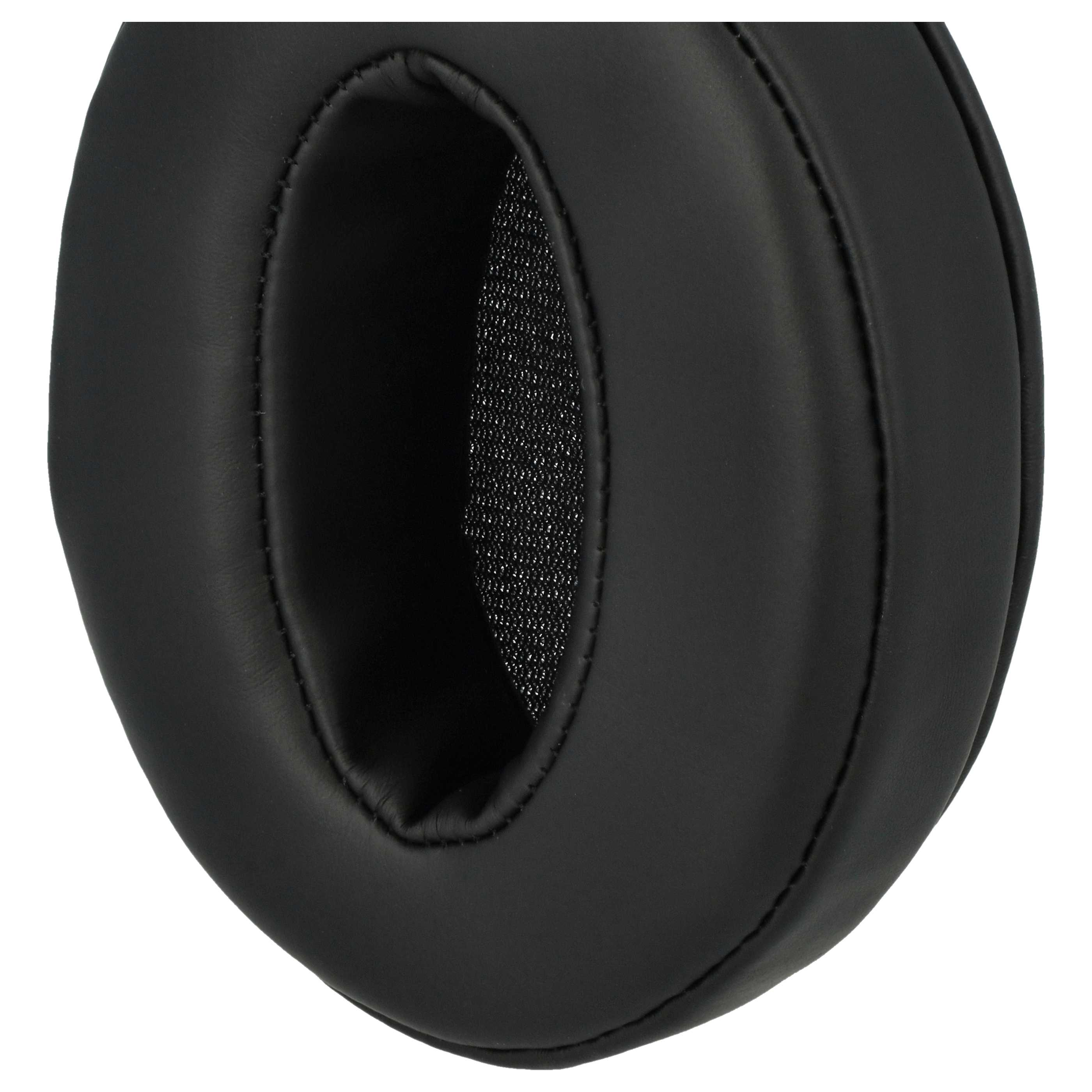 Schwarzes, gepolstertes Ohrpolster mit Nähten und einem Gittermuster.