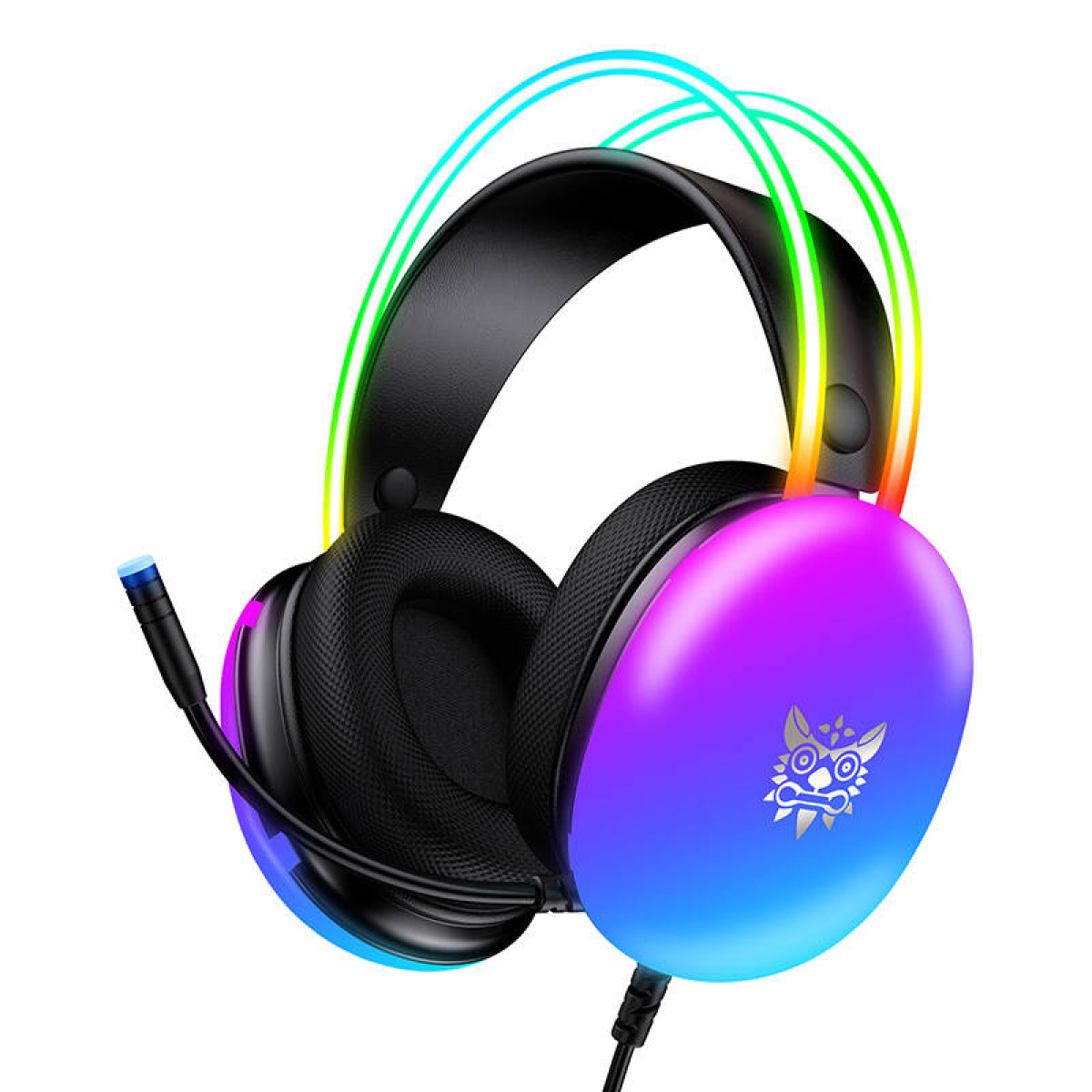 Cuffie da gaming nere con microfono e illuminazione RGB.