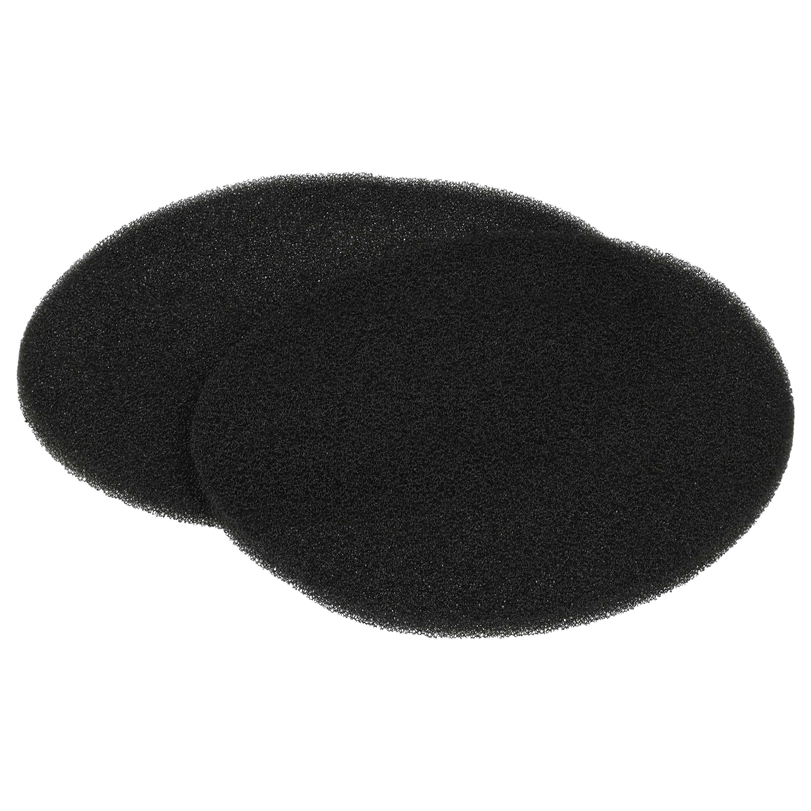 Zwei schwarze, ovale Schaumstofffilter liegen übereinander, weißer Hintergrund.