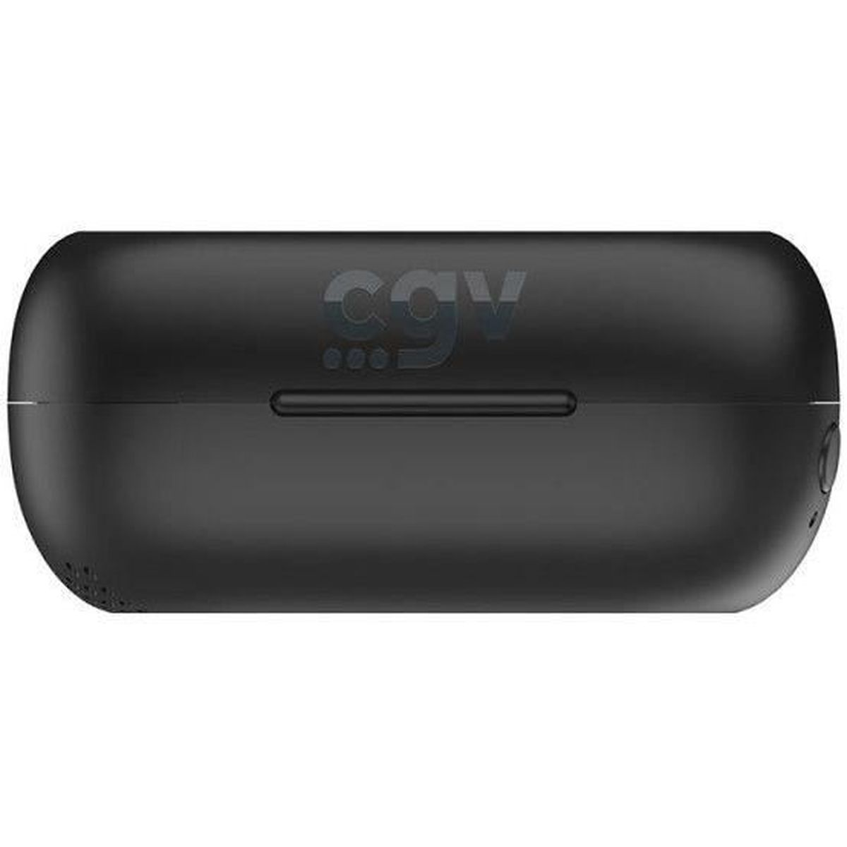 Schwarzes Ladeetui für Kopfhörer mit CGV-Logo und drei Lichtern.