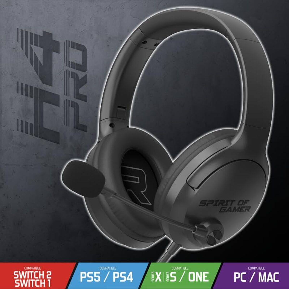 Cuffie da gioco nere con microfono, compatibili PS5, PC.