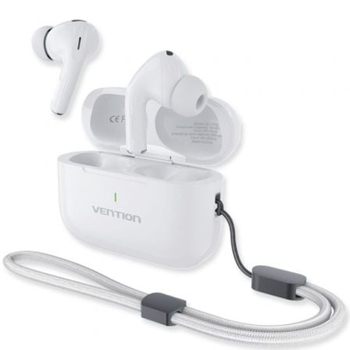Auricolari bianchi VENTION con custodia di ricarica e cinturino da polso.