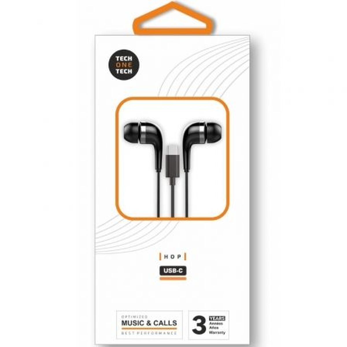 Verpackung mit schwarzen USB-C-Kopfhörern und Markenschriftzug.