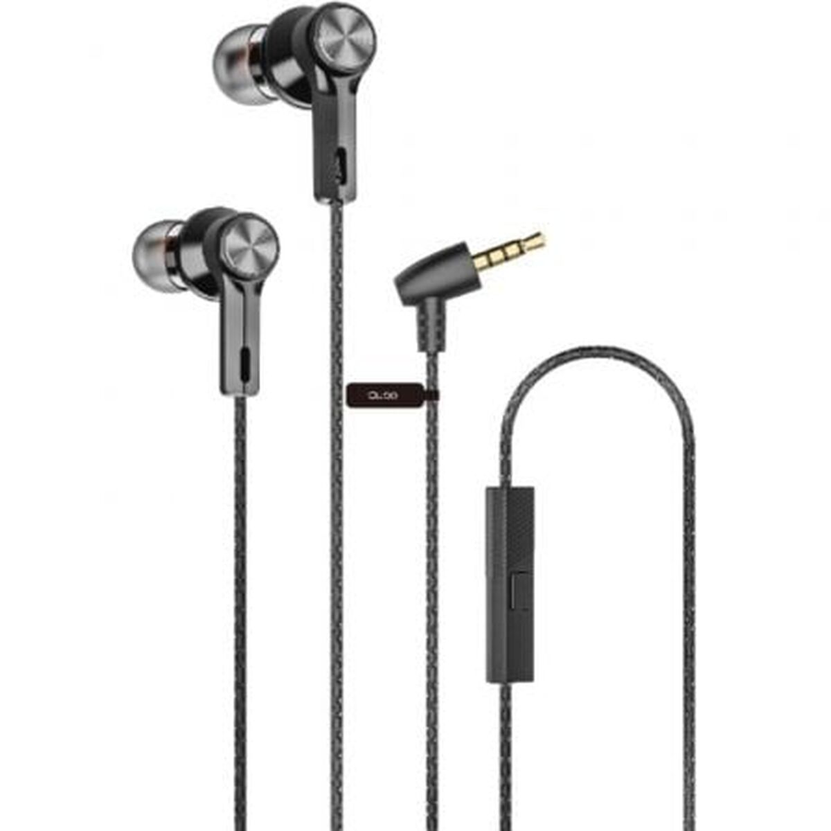 Auricolari neri con accenti argentati e jack da 3,5 mm.