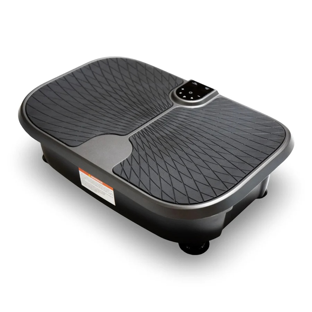 Szara platforma wibracyjna z romboidalnym wzorem i panelem sterowania.