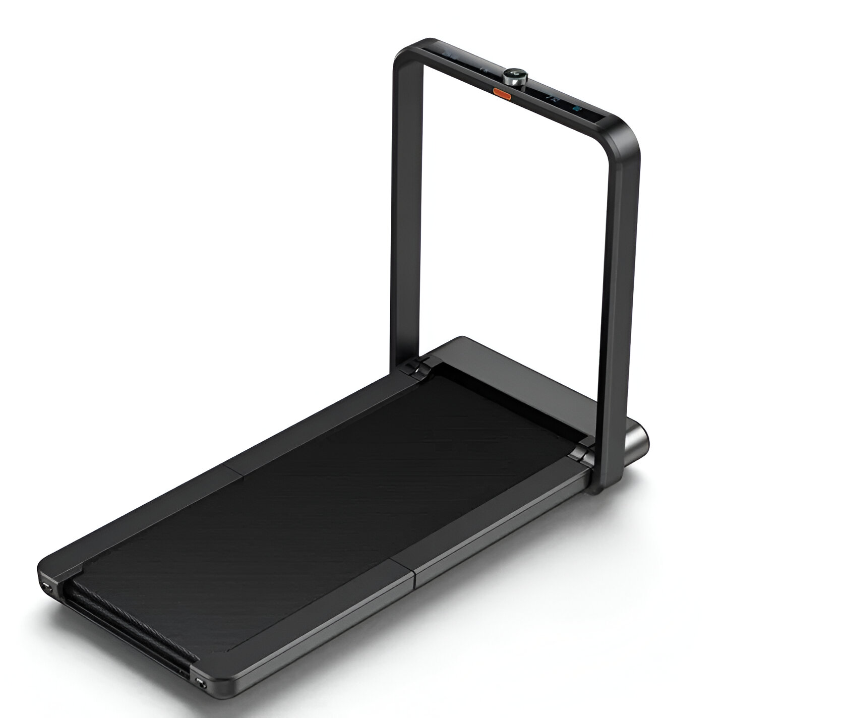 Czarna bieżnia z uchwytem w kształcie litery U i panelem sterowania.