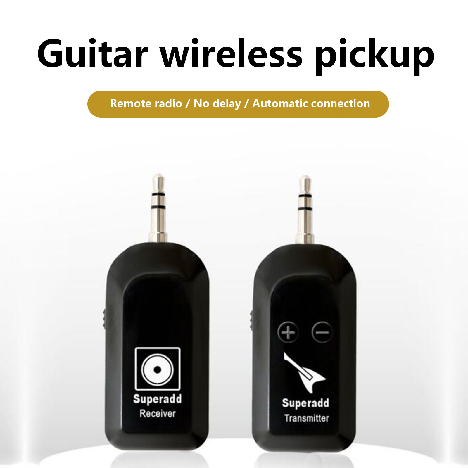 Zwei schwarze, rechteckige Gitarren-Sender und -Empfänger mit Klinkensteckern.