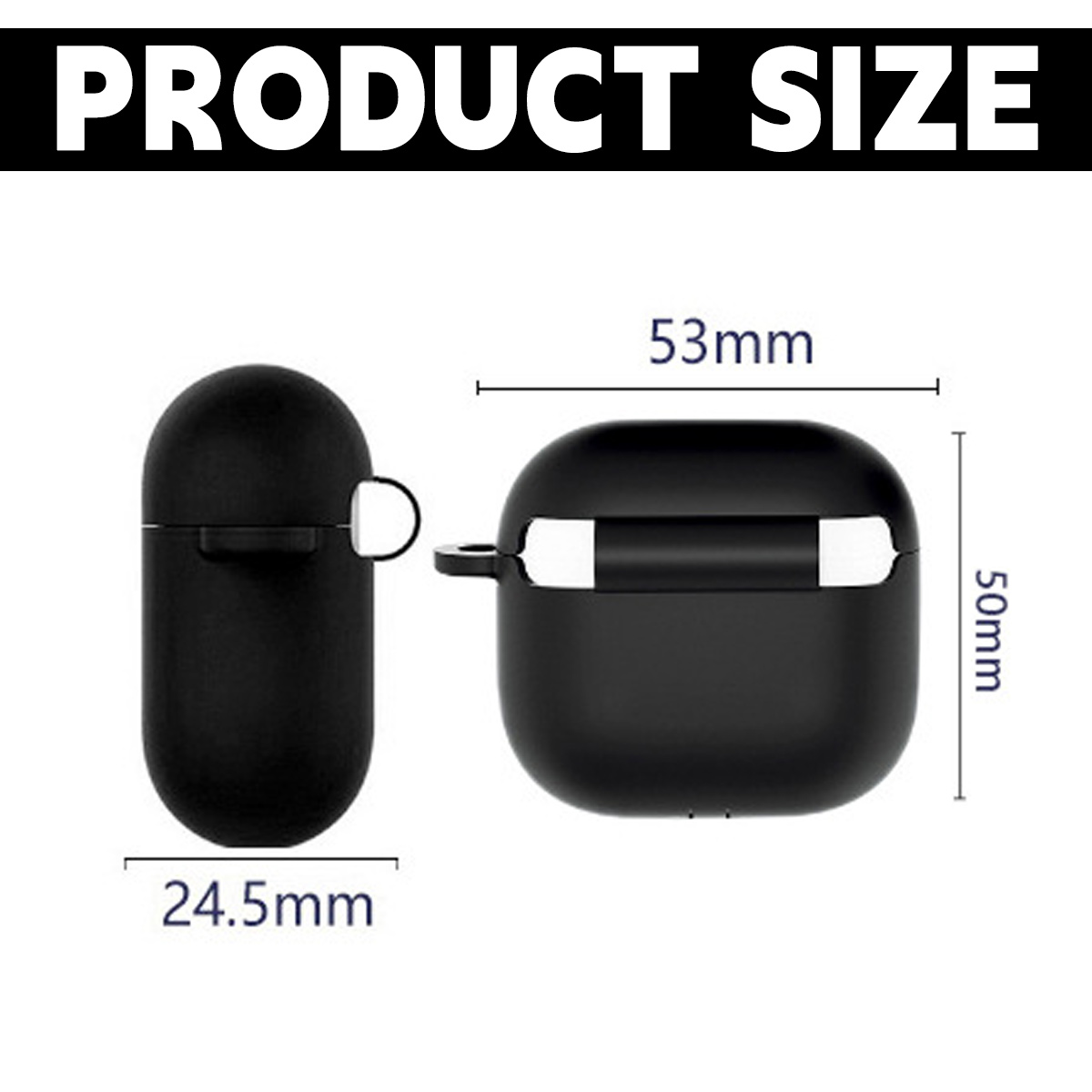 Produktgröße: Schwarz Hülle, 24,5x53x50mm. Offen und geschlossen.