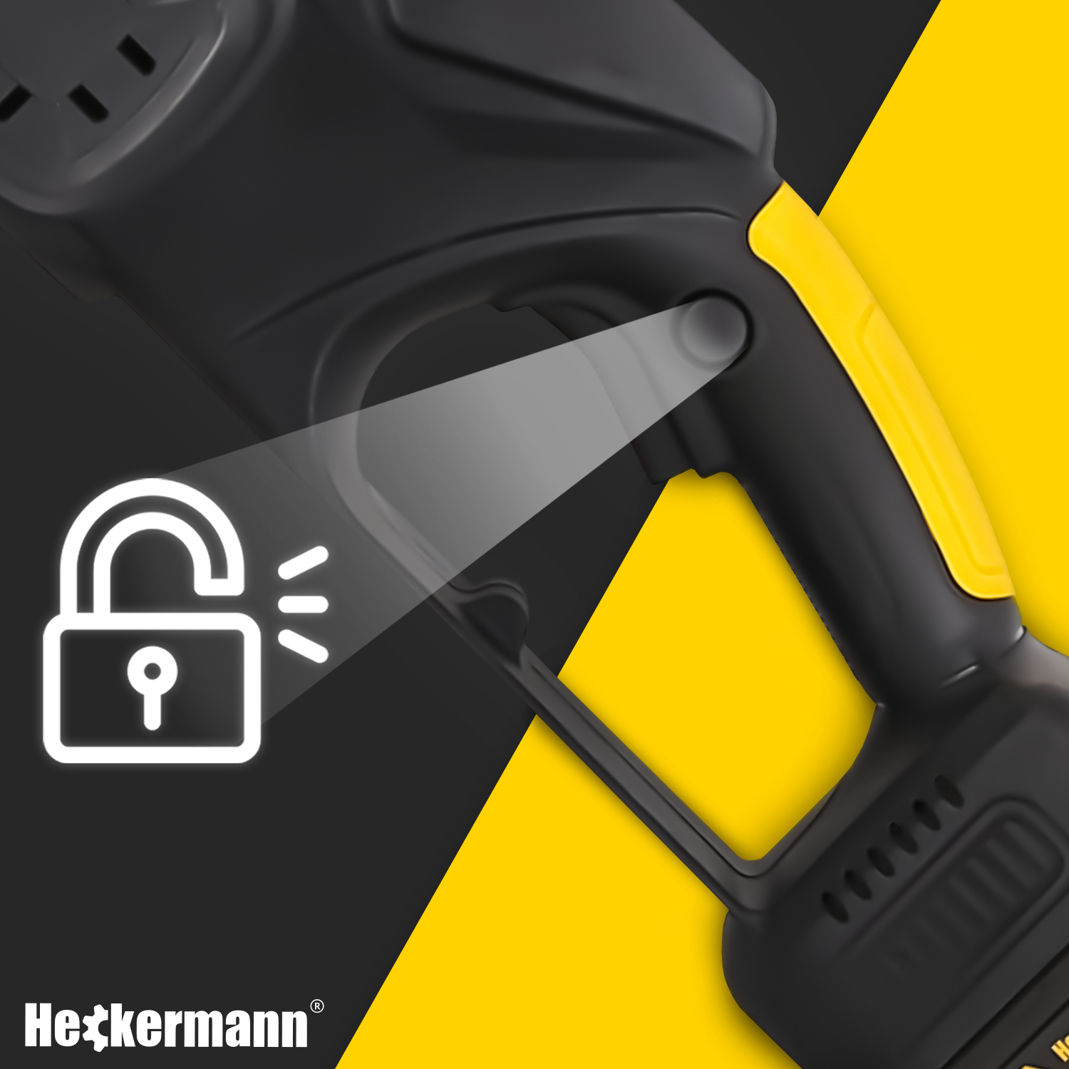 Otwarte białe ikona kłódki świeci się na czarnym narzędziu.