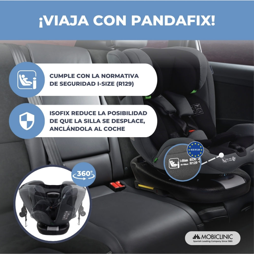 Un asiento de coche en un auto, cumple norma I-Size (R129) y tiene Isofix.