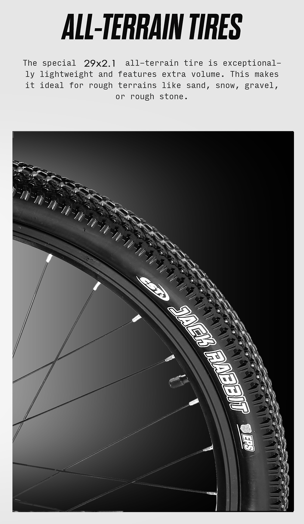 Primer plano de un neumático de bicicleta todoterreno negro 29x2,1 con 