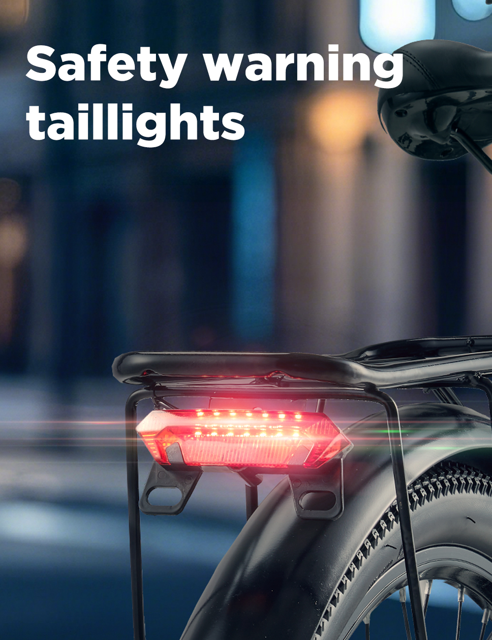 Una luz trasera LED roja en una bicicleta con texto encima.