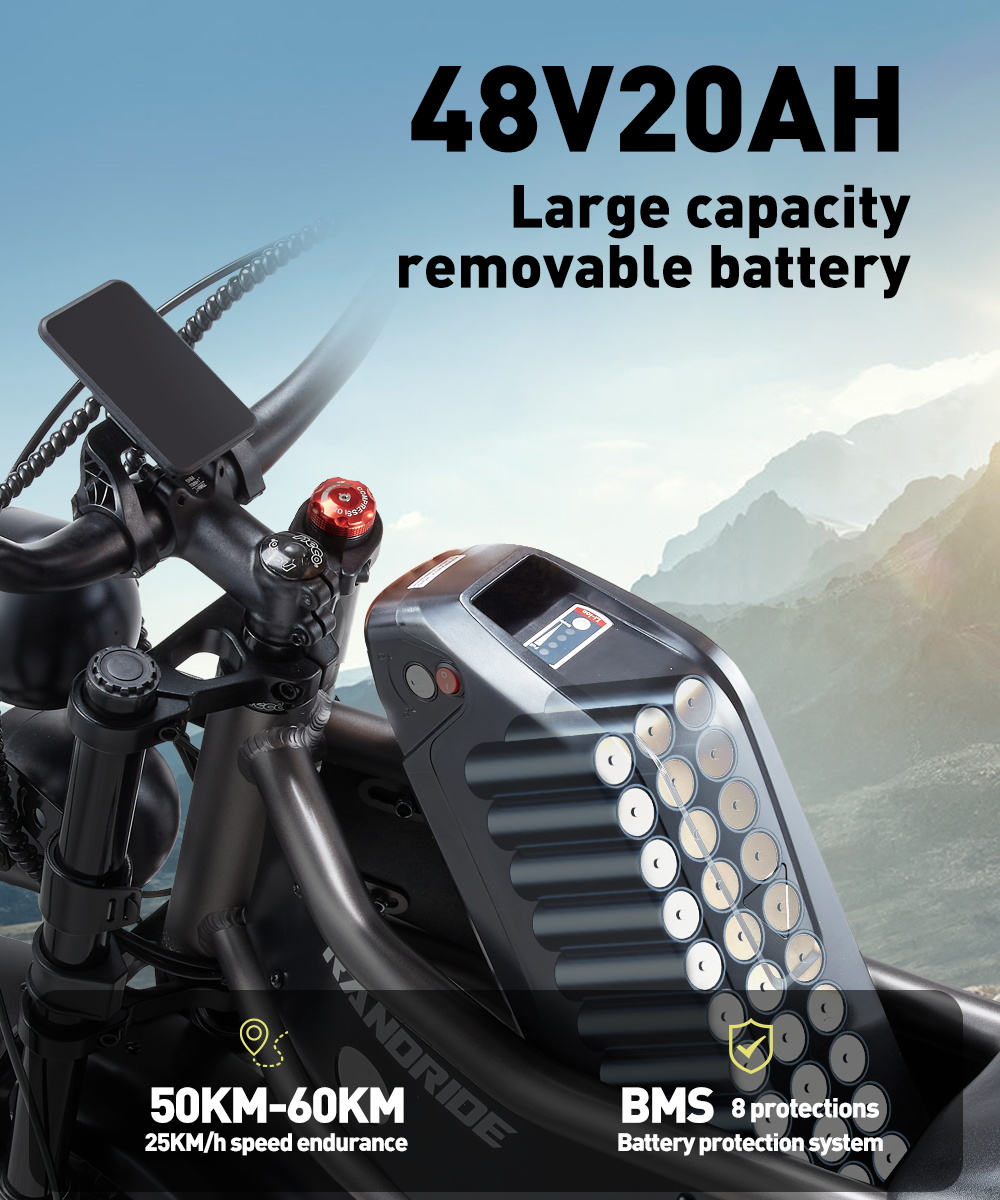 Batería de bicicleta eléctrica 48V20AH, autonomía 50-60km, BMS con 8 protecciones.