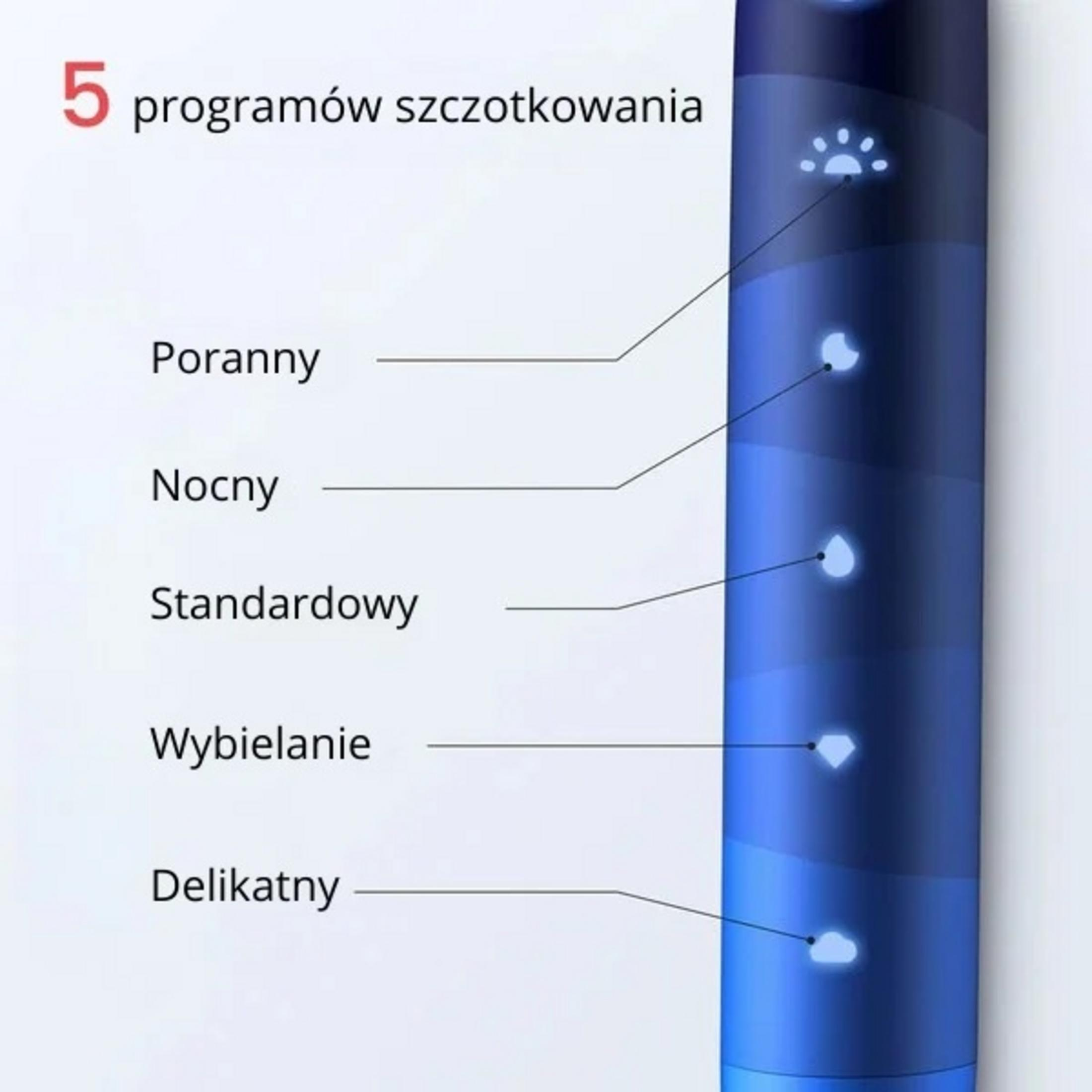 5 Bürstenprogramme: Morgen, Nacht, Standard, Aufhellen, Sanft.