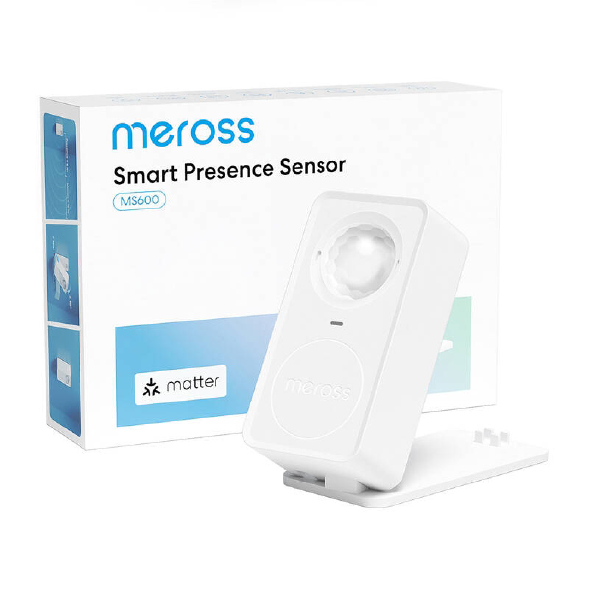 Un sensore Meross Smart Presence bianco con logo Matter sulla confezione.