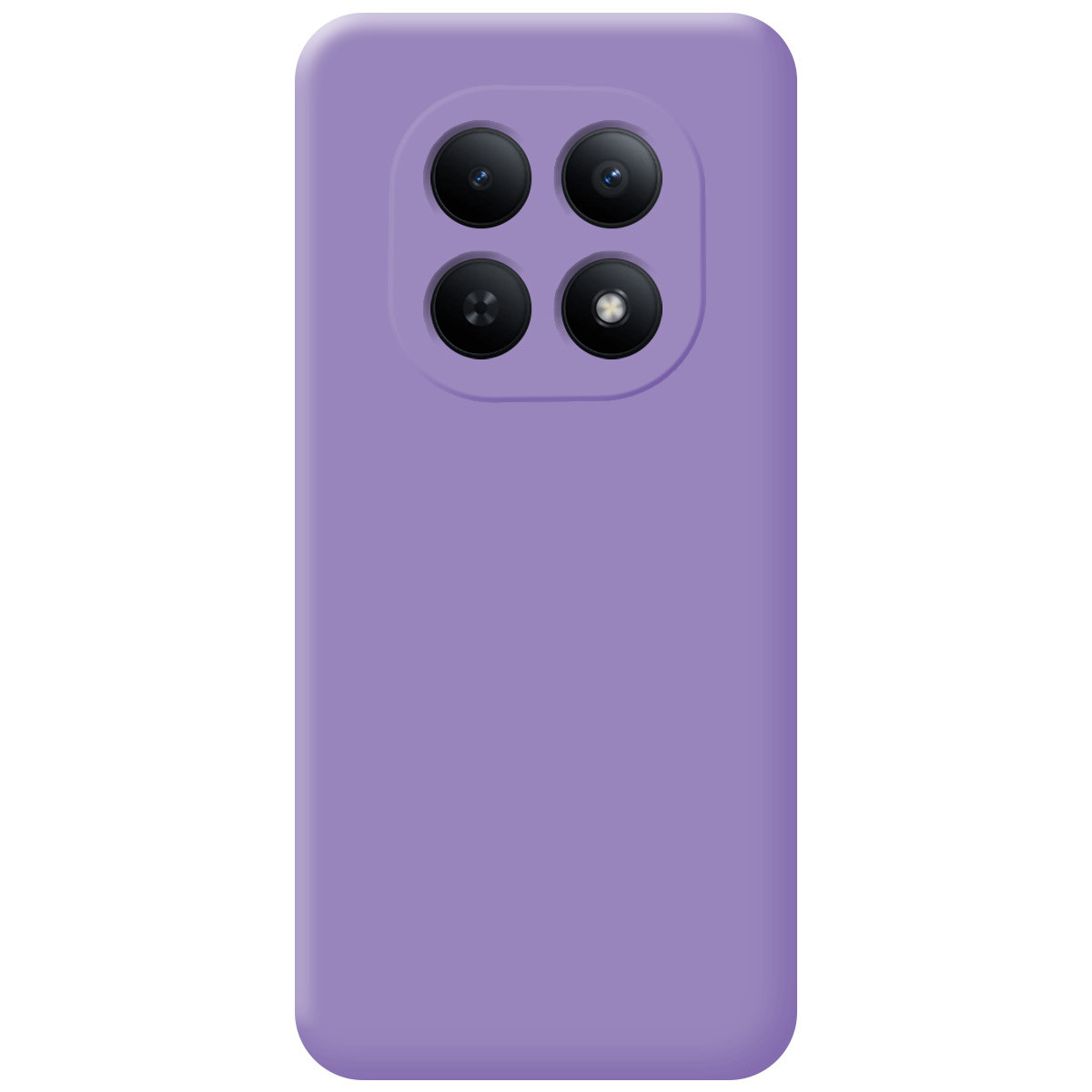 Funda de teléfono morada con cuatro lentes de cámara en diseño cuadrado trasero.