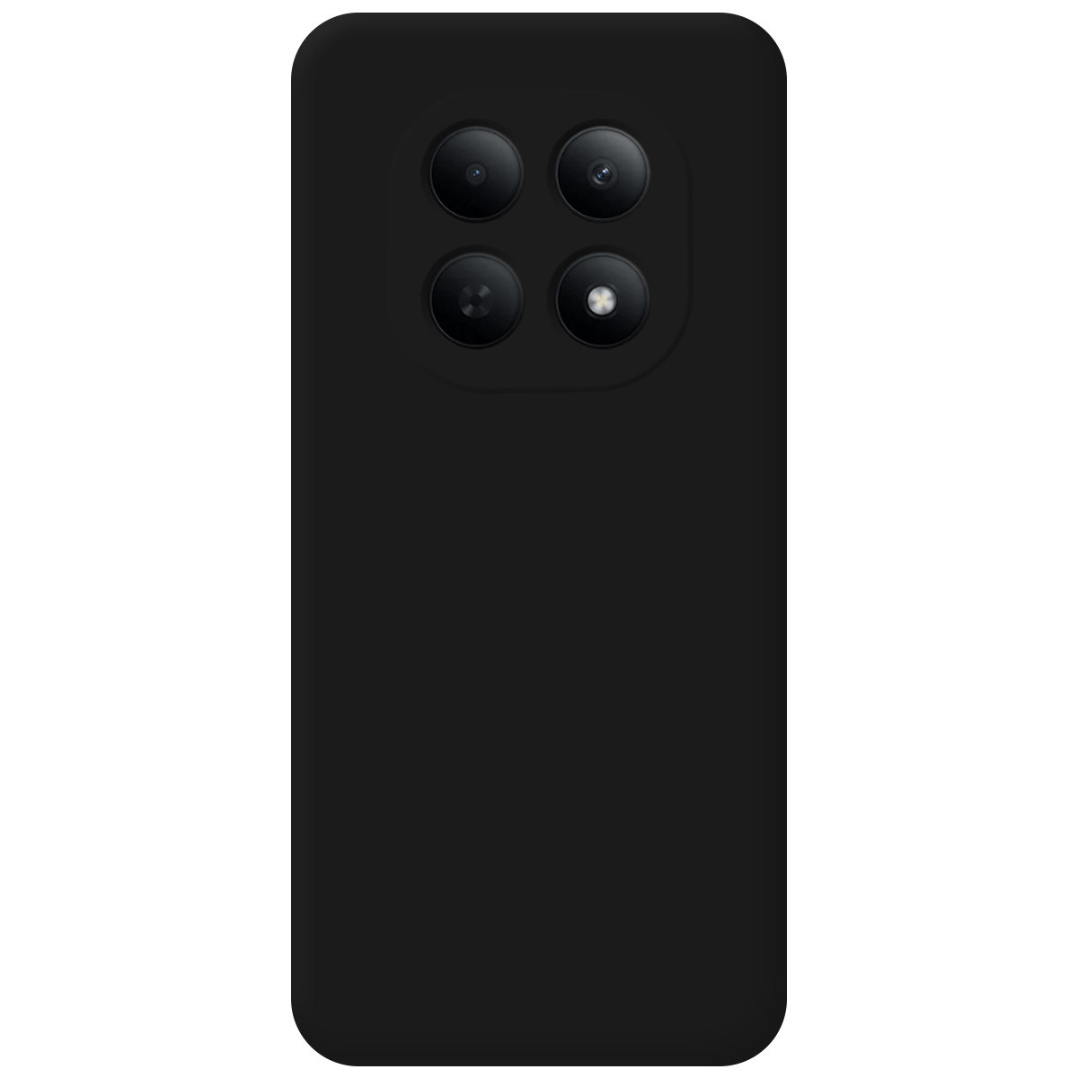 Un smartphone negro con acabado mate, que presenta un módulo de cámara cuadrado con cuatro lentes circulares dispuestas en una cuadrícula de 2x2.
