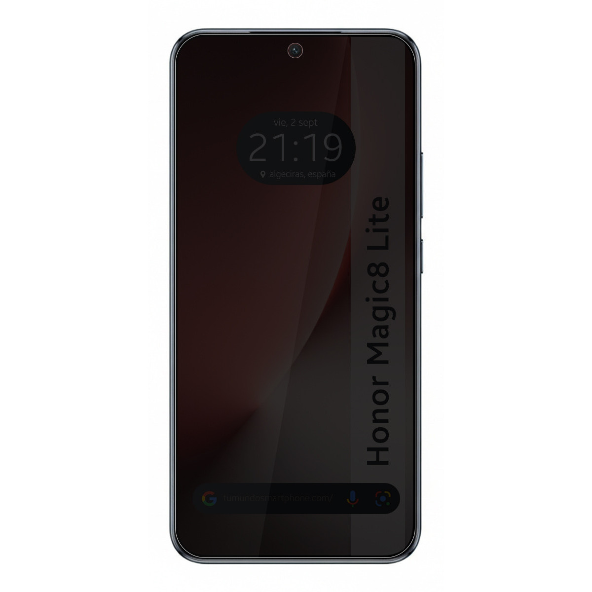 Un smartphone negro muestra la hora 21:19 y la ubicación Algeciras, España.