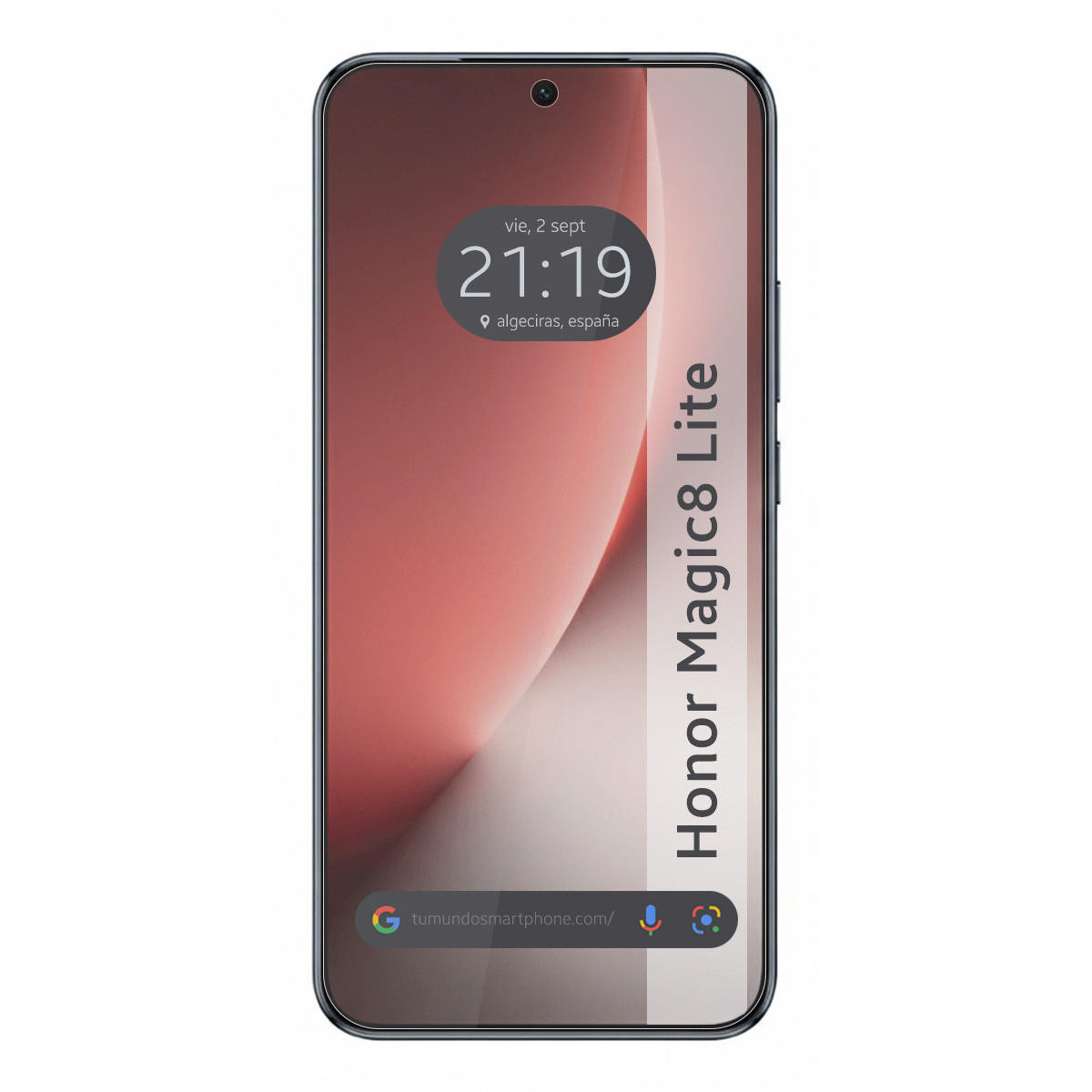 Smartphone Honor Magic8 Lite mostrando hora 21:19 y ubicación Algeciras, España.